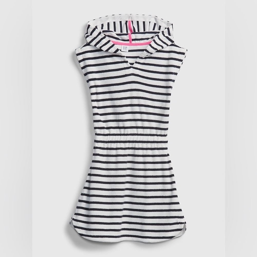Gap girls Striped navy and White terry cloth Hooded swim cover Dress 4 for $20